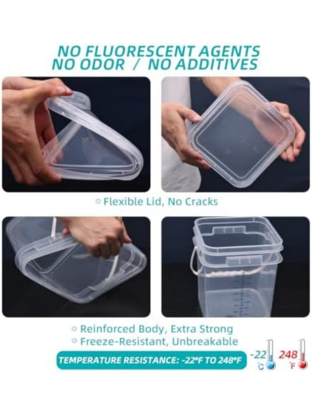 2 PCS Clear 1 Gallon Food-Grade Buckets with Lid & Comfort Grip Handle - Picture 4 of 6